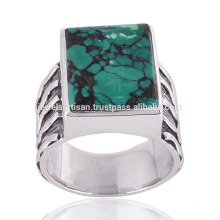 Beautiful Large Tibetan Turquoise Stone Antique Silver Simple Design Ring for Men's